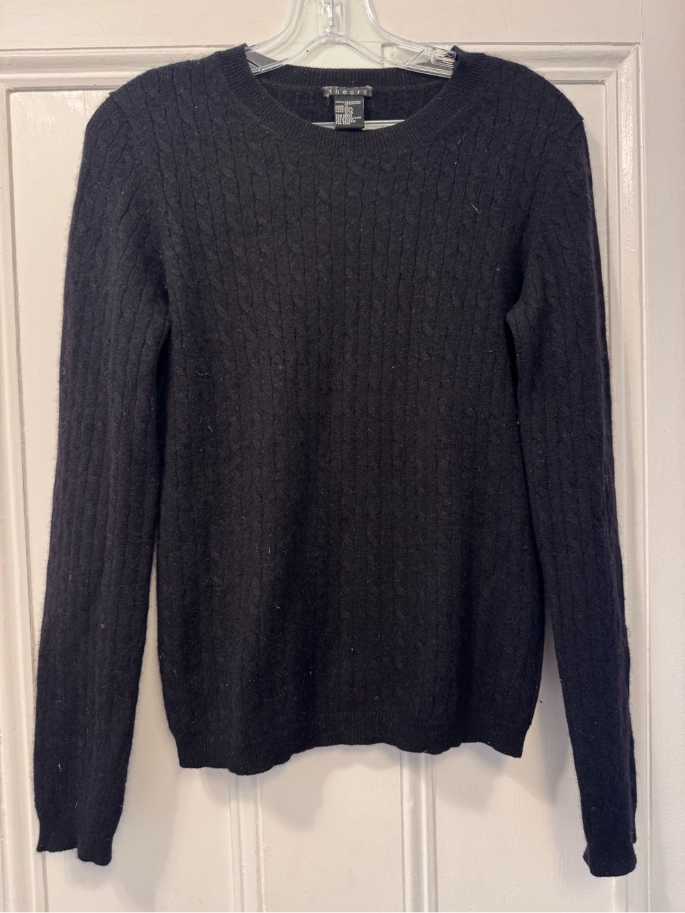 Theory Black Cable-Knit Crewneck Sweater